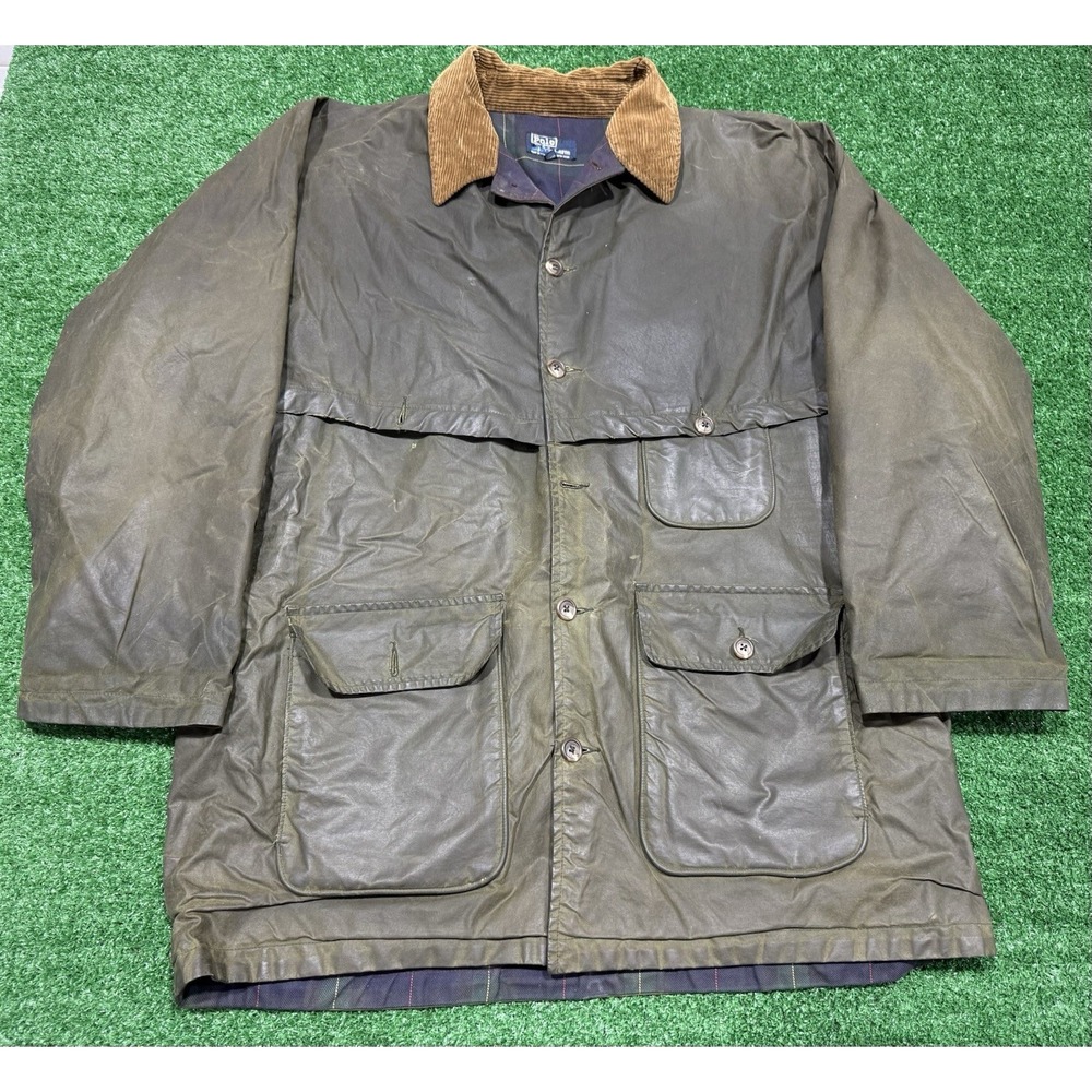 Polo Ralph Lauren Oilcloth‎ Waxed Utility Jacket Men's Size Large Vintage 90s